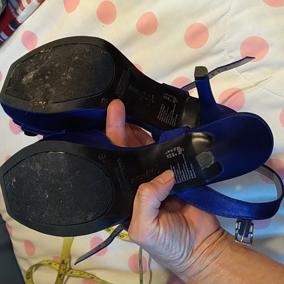 Fioni Night ladies size 8 platform heels blue satin - Picture 5 of 10